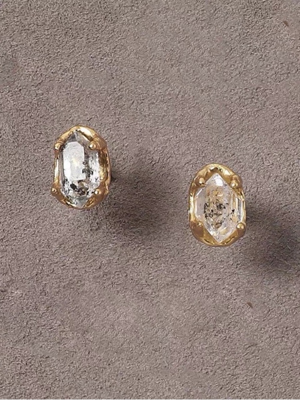 Raw Diamond Slice Gold Stud Earrings S925 Silver Quartz Crystal Natural Stone